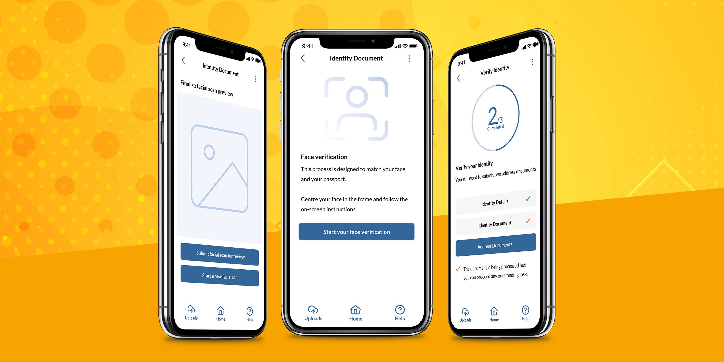 eCOS mobile app screens on yellow patterned background